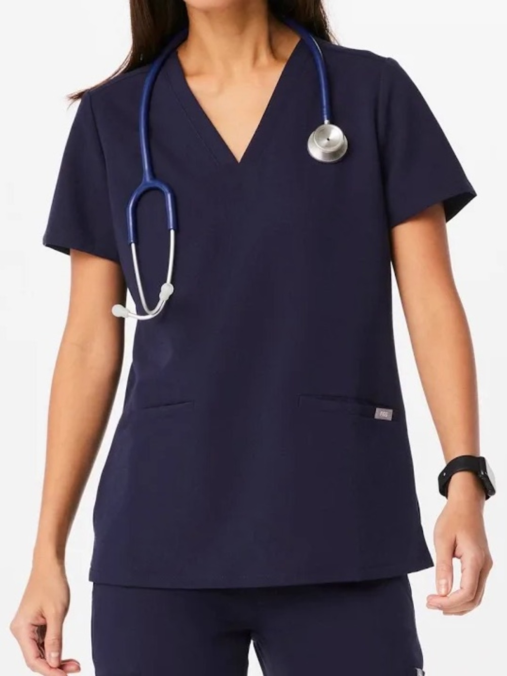 FIGS Technical Collection Casma 3-Pocket V-Neck Scrub Top Navy Blue Size XS